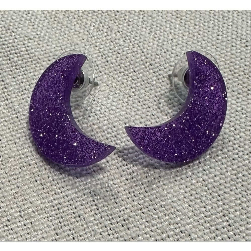 Women's Crescent Moon Glitter Earrings Purple/Silver One Size